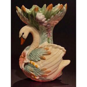 Fitz and Floyd Classics Floral Swan Collection Pillar Candleholder Handpainted